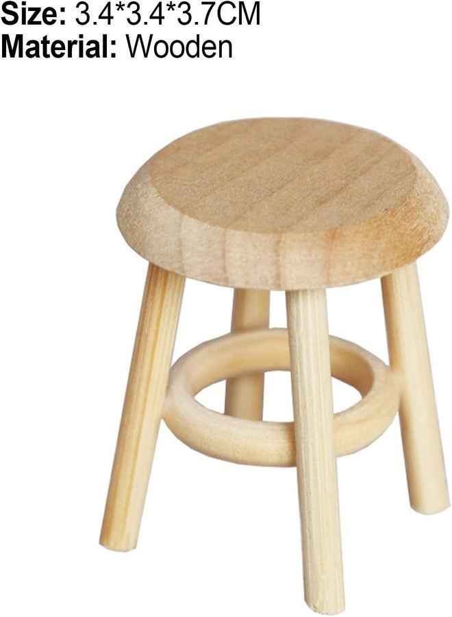 Jizlan Wood Stool Lightweight Mini DIY 1:12 Miniature Dollhouse Stool for Living, Dollhouse Accessories - Image 2
